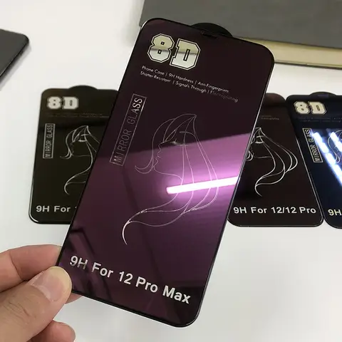 Cristal templado con espejo 8D para Apple IPhone, película protectora de cobertura completa, compatible con modelos 14, 13, 12 Pro Max, Mini, X, XR, XS Max