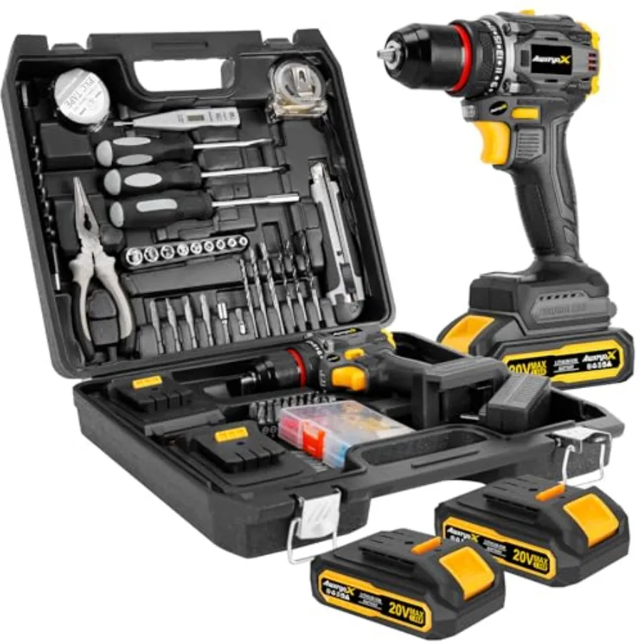 Brushless Compact Drill Tool Set, 60N.m 20V Cordless Drill Tool Box with 2 Battery, 135Pcs Man Household Combo Set with DIY Han
Brushless Compact Drill Tool Set, 60N.m 20V Cordless Drill Tool Box with 2 Battery, 135Pcs Man Household Combo Set with DIY Han