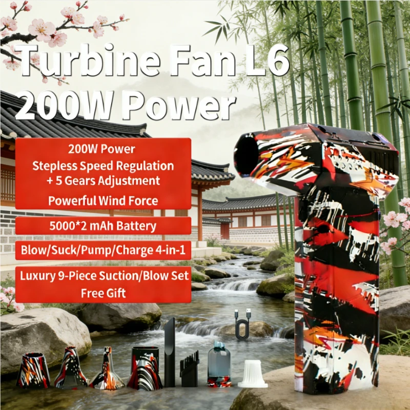 Турбинный вентилятор L6, 200 Вт, мощный инструмент 4-в-1, продувочный/сасывающий/насос/зарядка, двойной аккумулятор емкостью 5000 мАч и набор аксессуаров из 4 предметов
Турбинный вентилятор L6, 200 Вт, мощный инструмент 4-в-1, продувочный/сасывающий/насос/зарядка, двойной аккумулятор емкостью 5000 мАч и набор аксессуаров из 4 предметов