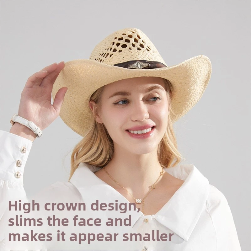 Highquality Western cowboy straw hat from Europe and America, suitable for summer vacations, beach sun protection, and versatile
Highquality Western cowboy straw hat from Europe and America, suitable for summer vacations, beach sun protection, and versatile