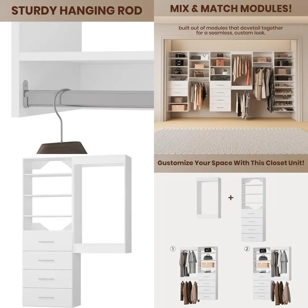 Настенный деревянный органайзер для шкафа 46 White Wall-Mounted с ящиками и штангами для вешалок, система хранения для высоких или глубоких шкафов-купе
Настенный деревянный органайзер для шкафа 46 White Wall-Mounted с ящиками и штангами для вешалок, система хранения для высоких или глубоких шкафов-купе