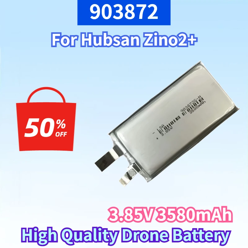 903872 3.85V 3580mAh Lithium-ion Rechargeable Battery for Hubsan Zino2+ High Magnification Polymer High Quality Drone Battery
903872 3.85V 3580mAh Lithium-ion Rechargeable Battery for Hubsan Zino2+ High Magnification Polymer High Quality Drone Battery