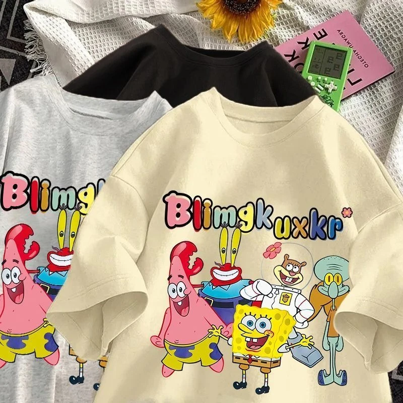 Pure Cotton Summer New Short-sleeved T-shirt Cartoon SpongeBob SquarePants Printing Fashion Trend Casual Loose Women's Harajuku 
Pure Cotton Summer New Short-sleeved T-shirt Cartoon SpongeBob SquarePants Printing Fashion Trend Casual Loose Women's Harajuku