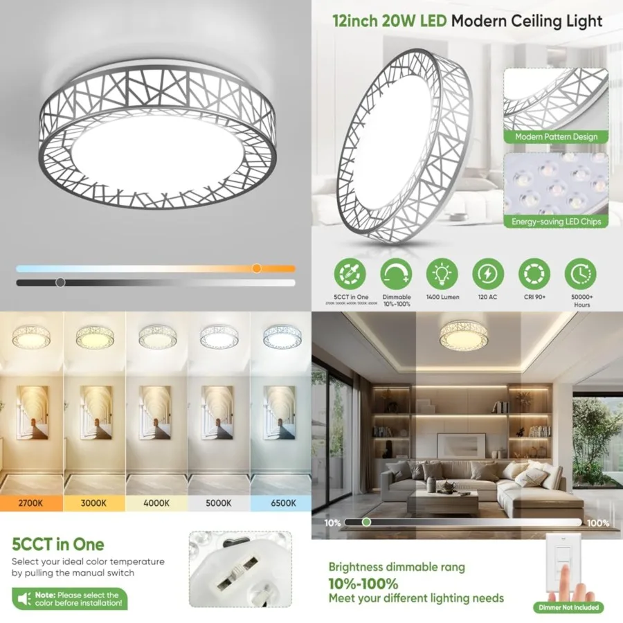 Flush Mount Ceiling Light, Modern LED Ceiling Light Fixture, 20W 1400LM 2700-6500K Adjustable, Dimmable Ceilg Lights for Bedroo
Flush Mount Ceiling Light, Modern LED Ceiling Light Fixture, 20W 1400LM 2700-6500K Adjustable, Dimmable Ceilg Lights for Bedroo
