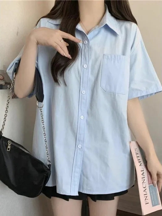 Simple Sle Women's ort Sve Cotton irt Loose Fit Turn-down Collar Pure Cotton Top Anti-aging Slimming Hong Kong Sle
Simple Sle Women's ort Sve Cotton irt Loose Fit Turn-down Collar Pure Cotton Top Anti-aging Slimming Hong Kong Sle