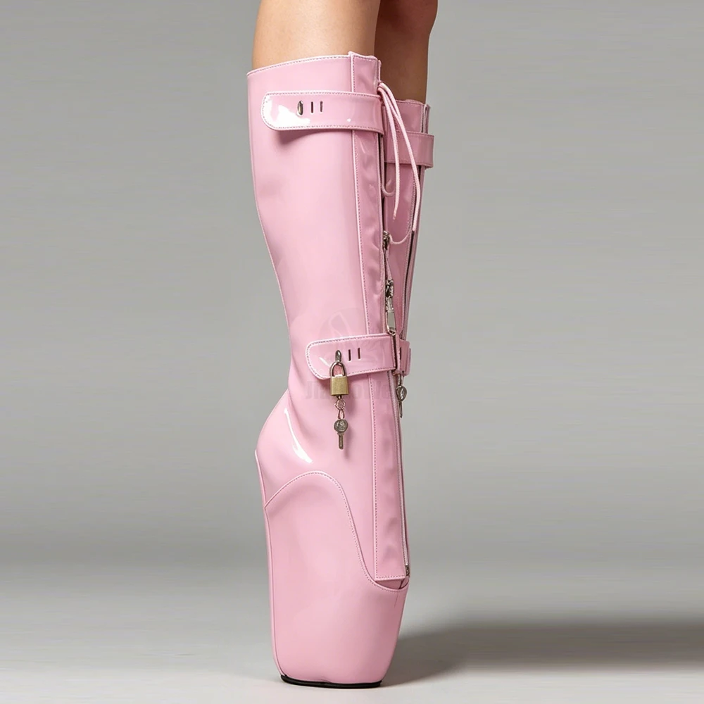 Unisex 18cm High Wedge Heelless Knee-High Boots Lockable Zipper Padlock Buckle Gothic Punk Fetish Luxury Party Shoes Plus Size
Unisex 18cm High Wedge Heelless Knee-High Boots Lockable Zipper Padlock Buckle Gothic Punk Fetish Luxury Party Shoes Plus Size