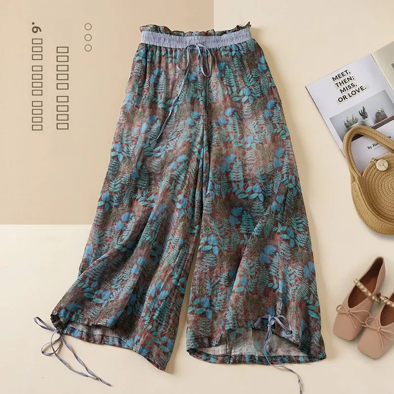 Loose Cotton Linen Wide Leg Pants Women's Printed Nine Point Casual Trousers Artistic Vintage Sle Summer Loose Fit Trousers
Loose Cotton Linen Wide Leg Pants Women's Printed Nine Point Casual Trousers Artistic Vintage Sle Summer Loose Fit Trousers