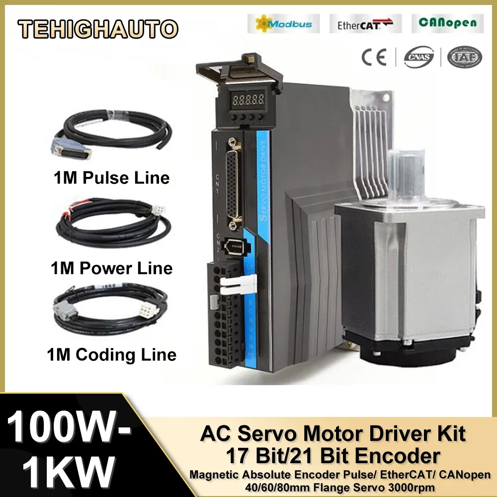 AC Servo Motor Driver Kit 100W 200W-1KW 17/21bit Magnetic Absolute Encoder for 40/60/80mm Flange Servo 3000rpm EtherCAT/CANopen
AC Servo Motor Driver Kit 100W 200W-1KW 17/21bit Magnetic Absolute Encoder for 40/60/80mm Flange Servo 3000rpm EtherCAT/CANopen