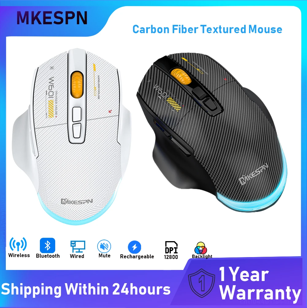 2.4G Wireless Bluetooth Wired Tri-mode Mouse 12800DPI Mute Macro Programming Game Rechargeable Carbon Fiber Texture Mice Backlit
2.4G Wireless Bluetooth Wired Tri-mode Mouse 12800DPI Mute Macro Programming Game Rechargeable Carbon Fiber Texture Mice Backlit