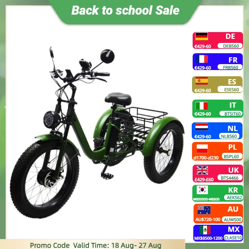 24 Inch 3 Wheel Fat Tire Electric Cargo Bike Mountain For Men 48v 750w Powerful Electric Tricycle For Adults Removable Battery
24 Inch 3 Wheel Fat Tire Electric Cargo Bike Mountain For Men 48v 750w Powerful Electric Tricycle For Adults Removable Battery
