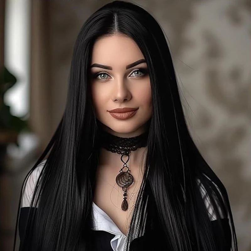 28 inch women's black center parted wig , heat-resistant synthetic hair, perfect for daily use and role play 
28 inch women's black center parted wig , heat-resistant synthetic hair, perfect for daily use and role play