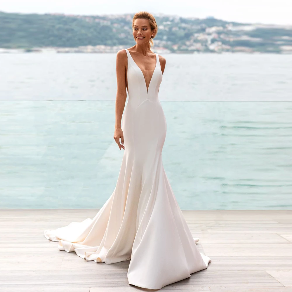 Sexy Mermaid Civil Wedding Dress 2024 Bride Simple Cap Sleeve Sweep Train V Neck Custom Bridal Gown Button Back Vestido De Noche
Sexy Mermaid Civil Wedding Dress 2024 Bride Simple Cap Sleeve Sweep Train V Neck Custom Bridal Gown Button Back Vestido De Noche