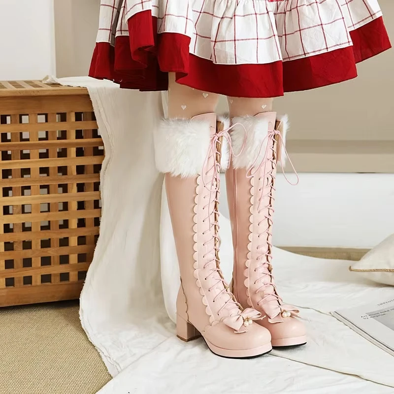 Lolita High Boots Woman Winter Warm Shoes Girl Fur Girls Cosplay Party Jk Princess Shoes Lace Up Bowtie PU Leather
Lolita High Boots Woman Winter Warm Shoes Girl Fur Girls Cosplay Party Jk Princess Shoes Lace Up Bowtie PU Leather