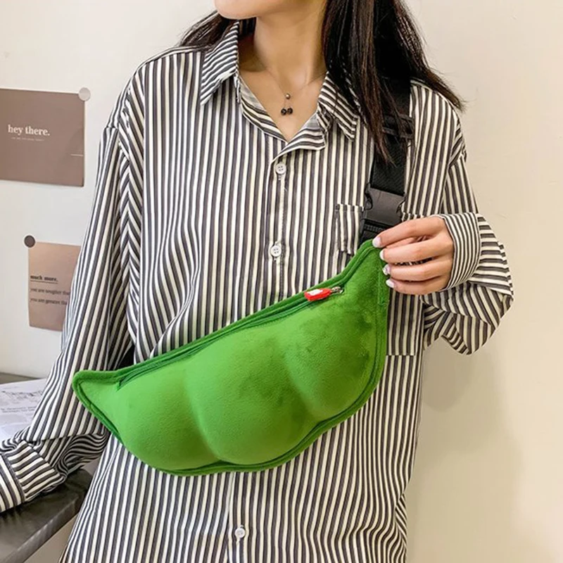 Hot sale Creative Shape Bag Zipper Closure Cartoon Soybean Shoulder Bag Soft Texture Green Plush Messenger Bag Outdoor Travel
Hot sale Creative Shape Bag Zipper Closure Cartoon Soybean Shoulder Bag Soft Texture Green Plush Messenger Bag Outdoor Travel
