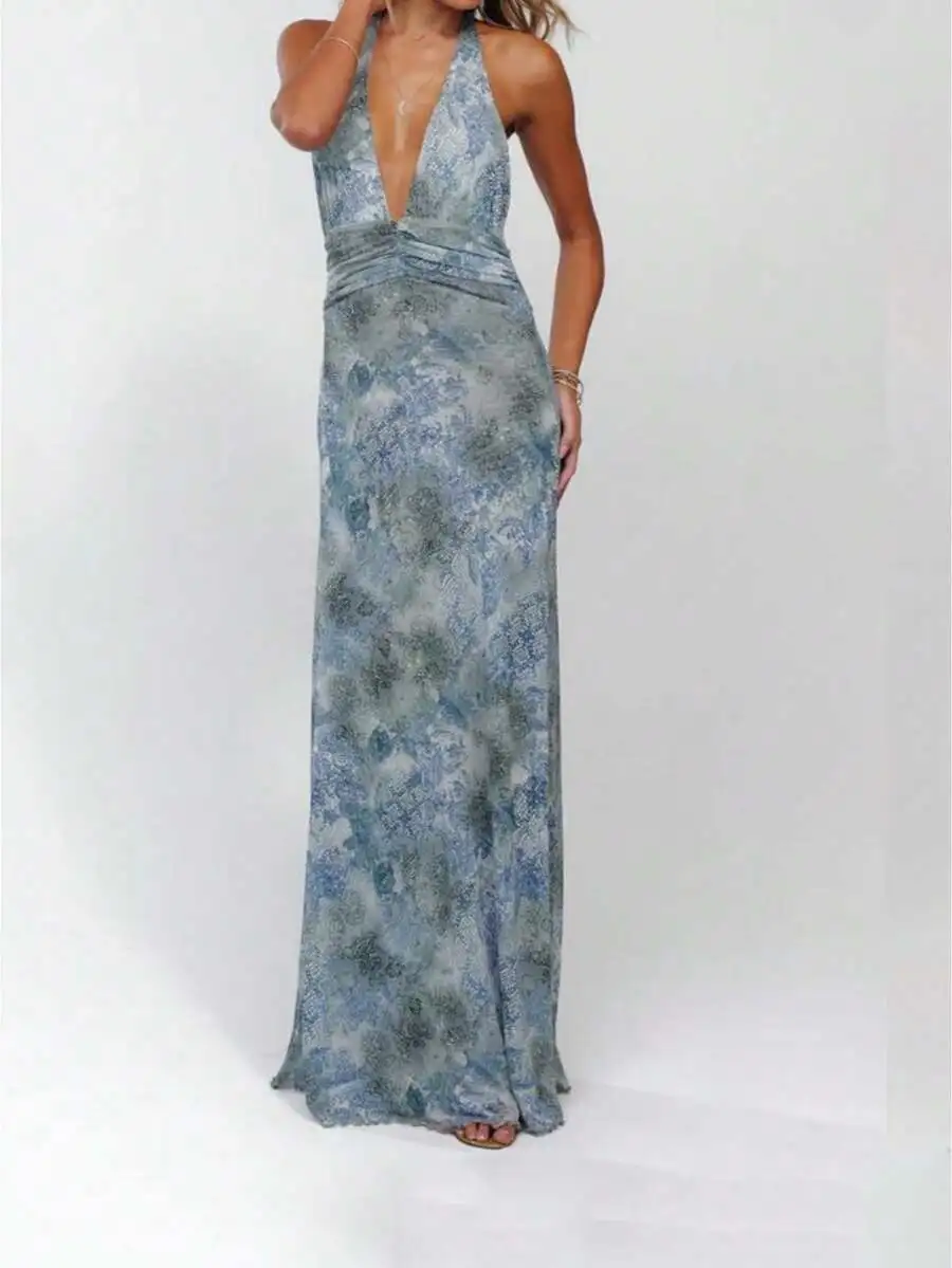 Women Sleeveless Halter Neck Long Dress Backless Floral Print Summer Cocktail Gown
Women Sleeveless Halter Neck Long Dress Backless Floral Print Summer Cocktail Gown