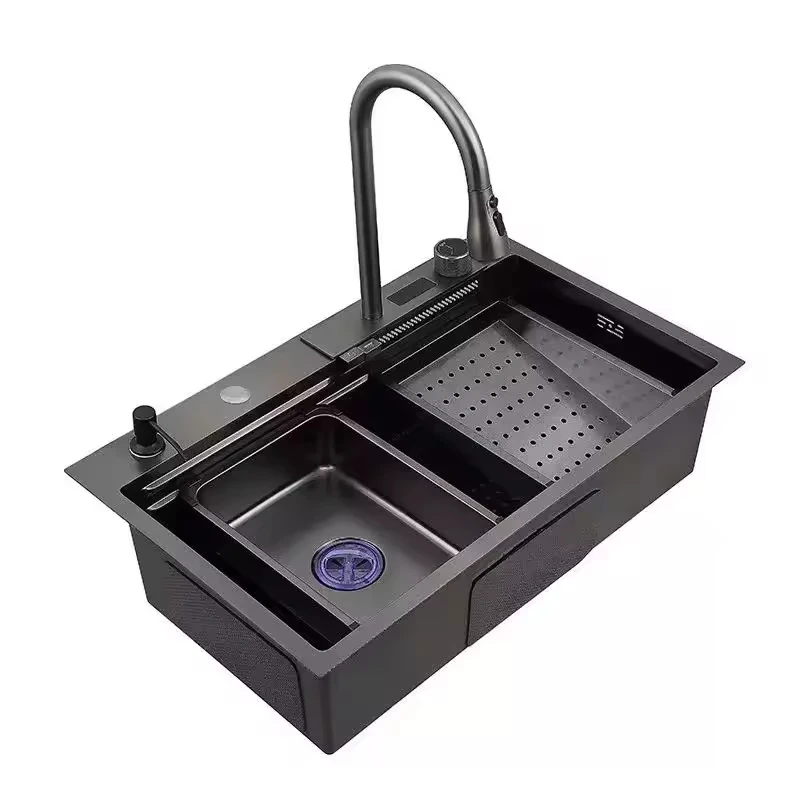 Одиночная раковина с цифровым дисплеем большой емкости, прямоугольная утолщенная кухонная мойка ручной работы с летающим дождем, черные кухонные мойки
Одиночная раковина с цифровым дисплеем большой емкости, прямоугольная утолщенная кухонная мойка ручной работы с летающим дождем, черные кухонные мойки
