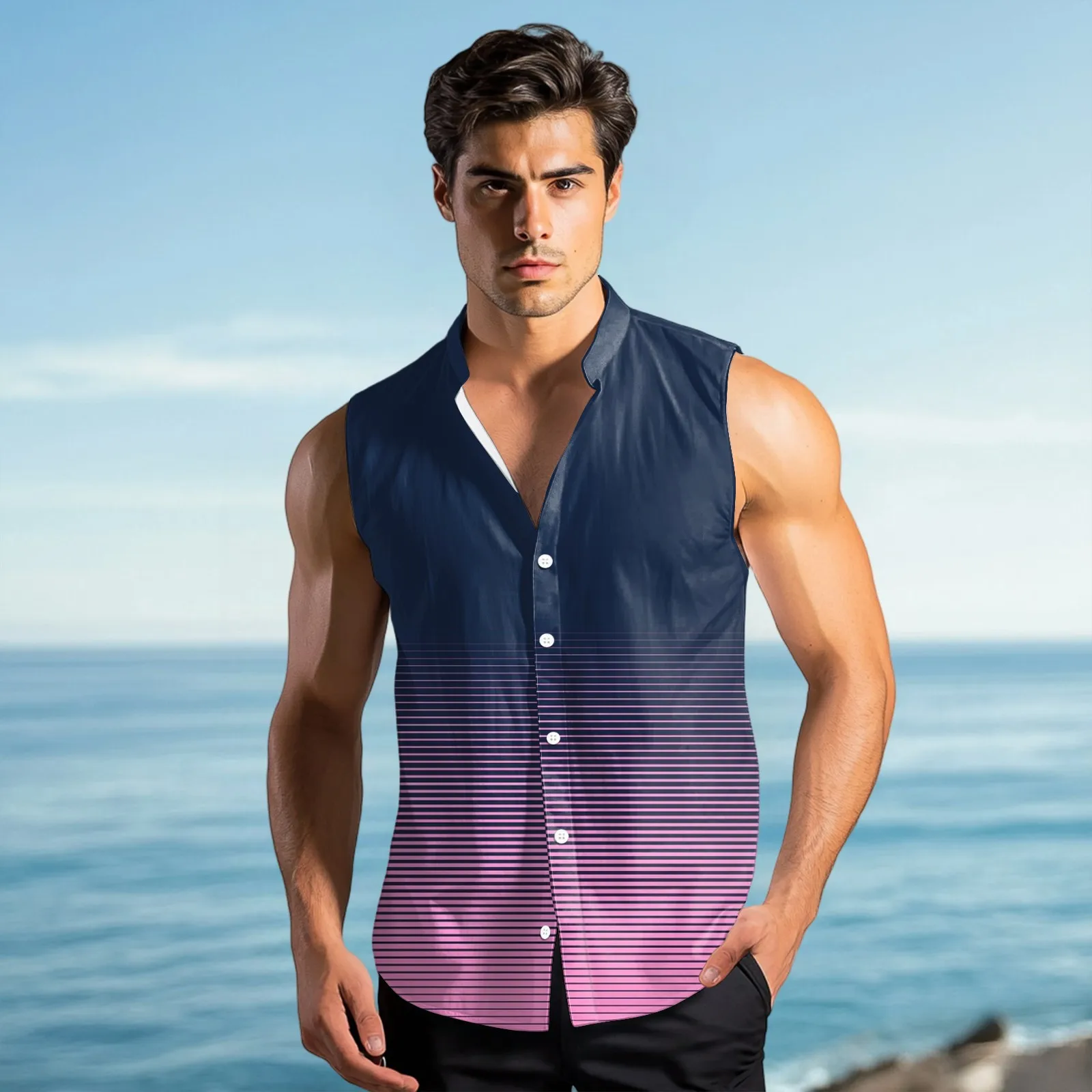 Summer T Shirt Man Men'S Fashion Printed Sleeveless Lapel Button-Down Shirt Vest Top Single Breasted Casual Shirts For Man
Summer T Shirt Man Men'S Fashion Printed Sleeveless Lapel Button-Down Shirt Vest Top Single Breasted Casual Shirts For Man