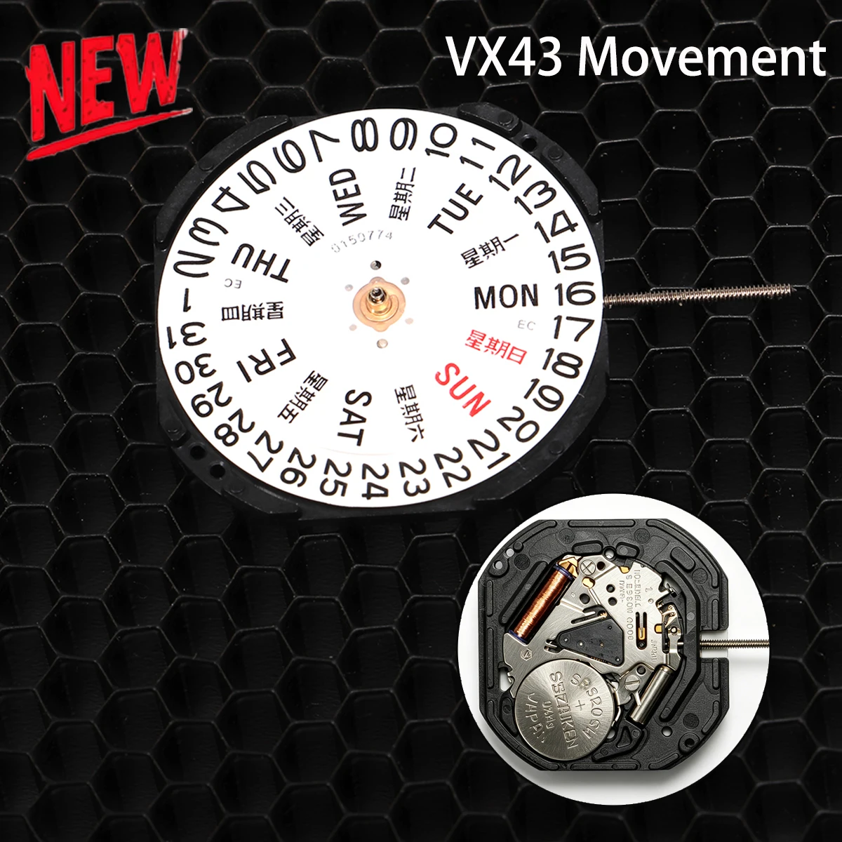 VX43 Movement VX43e Movement Japan Watch Movement VX43e-3 With Day-Date Display Japan Movement China And English
VX43 Movement VX43e Movement Japan Watch Movement VX43e-3 With Day-Date Display Japan Movement China And English