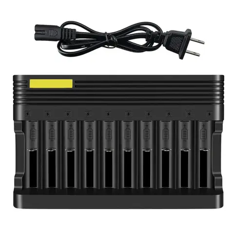 Chargeur de batterie au Lithium 18650, 10 emplacements, universel, pour Batteries rechargeables Li-ion 26650 16340 18500 10440 18350 17670