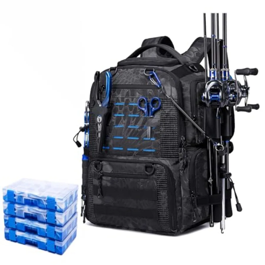 Fishing Tackle Backpack with Tackle Boxes, Two Rod Holders, Bottle Holder, 50L Waterproof Tackle Bag for Fishing Gear, Fish Gif
Fishing Tackle Backpack with Tackle Boxes, Two Rod Holders, Bottle Holder, 50L Waterproof Tackle Bag for Fishing Gear, Fish Gif