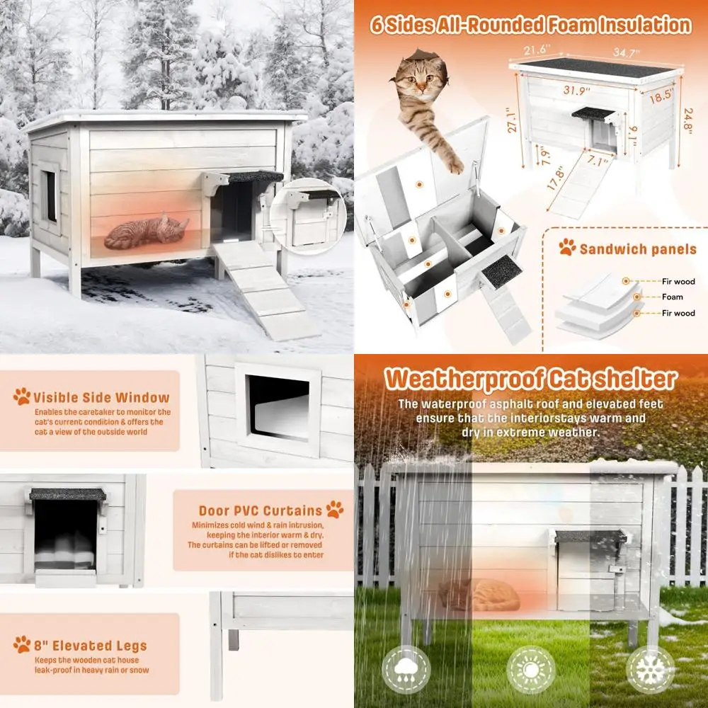 Изолированный открытый кошачий домик для ферльных кошек | Всепогодный укрытие для нескольких кошек | Большой деревянный домик для домашних животных для зимней защиты
Изолированный открытый кошачий домик для ферльных кошек | Всепогодный укрытие для нескольких кошек | Большой деревянный домик для домашних животных для зимней защиты