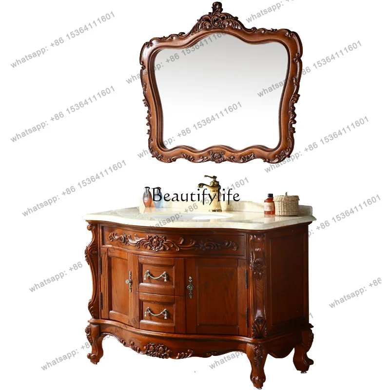 Antique European bathroom cabinet red oak washbasin bathroom cabinet solid wood floor marble hand washbasin combination
Antique European bathroom cabinet red oak washbasin bathroom cabinet solid wood floor marble hand washbasin combination