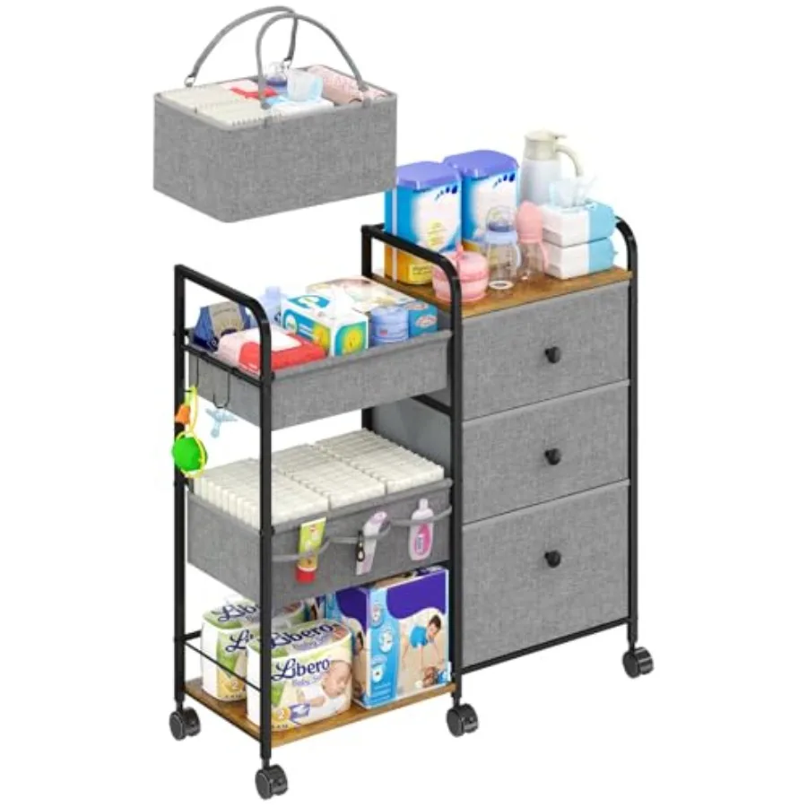 2In1 Baby Diaper Caddy Organizer and Storage, 3 Tier Rolling Cart with Dividers and Drawers, Mobile Utility Cart Baby Dresser C
2In1 Baby Diaper Caddy Organizer and Storage, 3 Tier Rolling Cart with Dividers and Drawers, Mobile Utility Cart Baby Dresser C