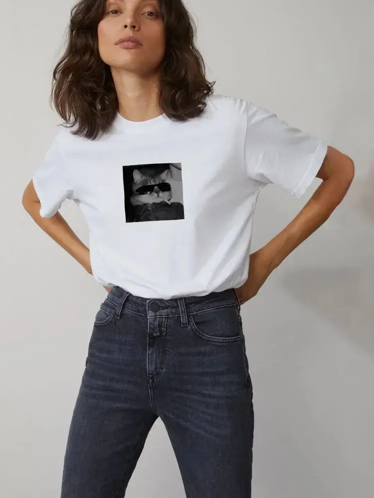 Summer American Fun Cat Print Loose Short-sleeved European and American Youthful T-shirt, White Top, Ins Base 
Summer American Fun Cat Print Loose Short-sleeved European and American Youthful T-shirt, White Top, Ins Base