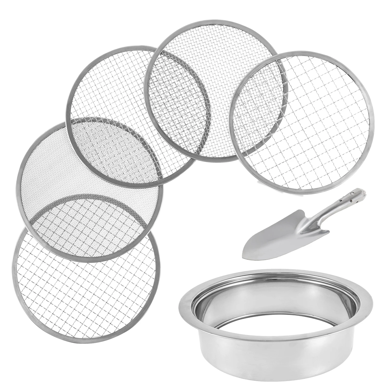 Soil Sieve Set with 9.45inch Diameter 5 Grid Sizes 1/3/6/9/12mm Interchangeable Meshes Stainless Steel Riddle Sieve Set with
Soil Sieve Set with 9.45inch Diameter 5 Grid Sizes 1/3/6/9/12mm Interchangeable Meshes Stainless Steel Riddle Sieve Set with