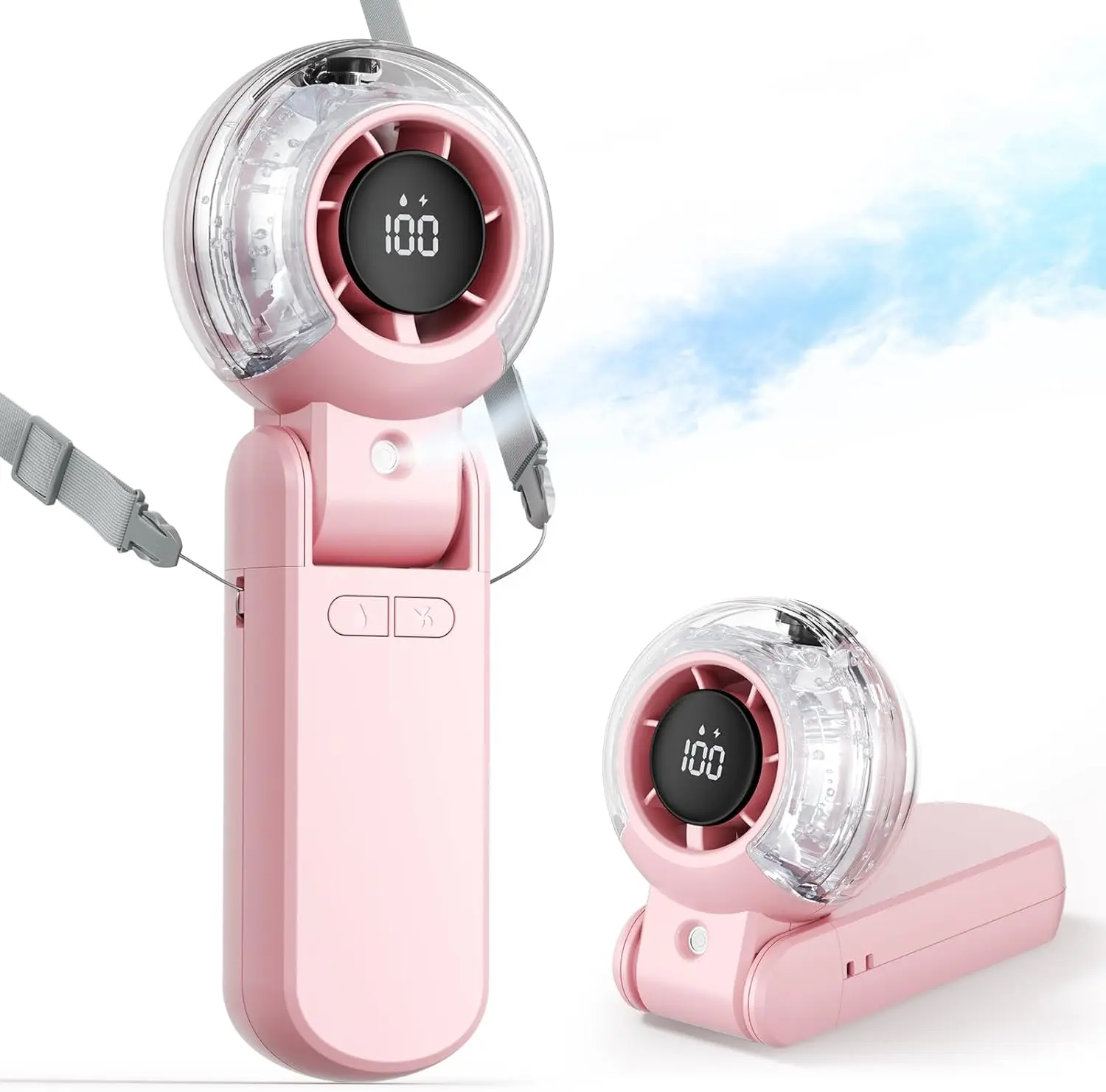 Portable Handheld Misting Fan with LED Display, 5 Speeds, 4000mAh, Foldable Desk & Neck Fan for Outdoor Travel
Portable Handheld Misting Fan with LED Display, 5 Speeds, 4000mAh, Foldable Desk & Neck Fan for Outdoor Travel