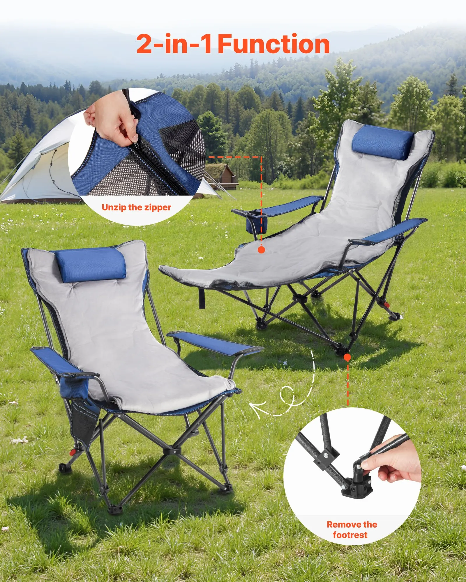 Reclining Camping Chair, 4 Adjustable Positions, Portable Folding Lounger For Adults, Mesh Beach Chair With Footrest & Plush
Reclining Camping Chair, 4 Adjustable Positions, Portable Folding Lounger For Adults, Mesh Beach Chair With Footrest & Plush