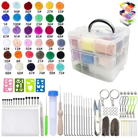 36 Colors Felting Wool Needle Kit with Tools - Complete DIY Felt Fabric Set for Handmade Crafts Sculpting Materials Accessories