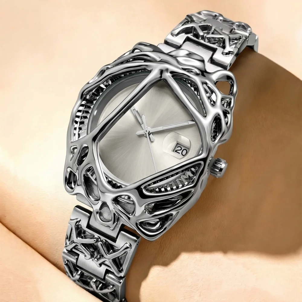 Men's Three-Dimensional Quartz Watch with Punk-Style Butterfly Clasp Strap, Featuring a Calendar and Waterproof Design. a Niche Luxury Fashion Accessory for Trendy Men, Suitable for Streetwear, Hip-Hop, Business, Casual, and Versatile Use. a Creative and
Men's Three-Dimensional Quartz Watch with Punk-Style Butterfly Clasp Strap, Featuring a Calendar and Waterproof Design. a Niche Luxury Fashion Accessory for Trendy Men, Suitable for Streetwear, Hip-Hop, Business, Casual, and Versatile Use. a Creative and