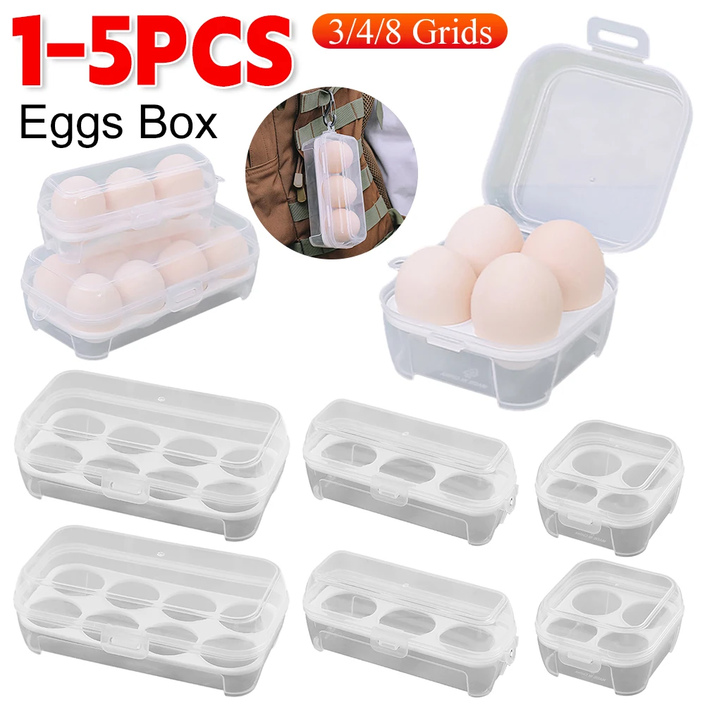 1/3/5pcs Portable Eggs Box 3/4/8 Grids Egg Holder with Lid Outdoor Camping Picnic Egg Storage Box Transparent Kitchen Organizer
1/3/5pcs Portable Eggs Box 3/4/8 Grids Egg Holder with Lid Outdoor Camping Picnic Egg Storage Box Transparent Kitchen Organizer