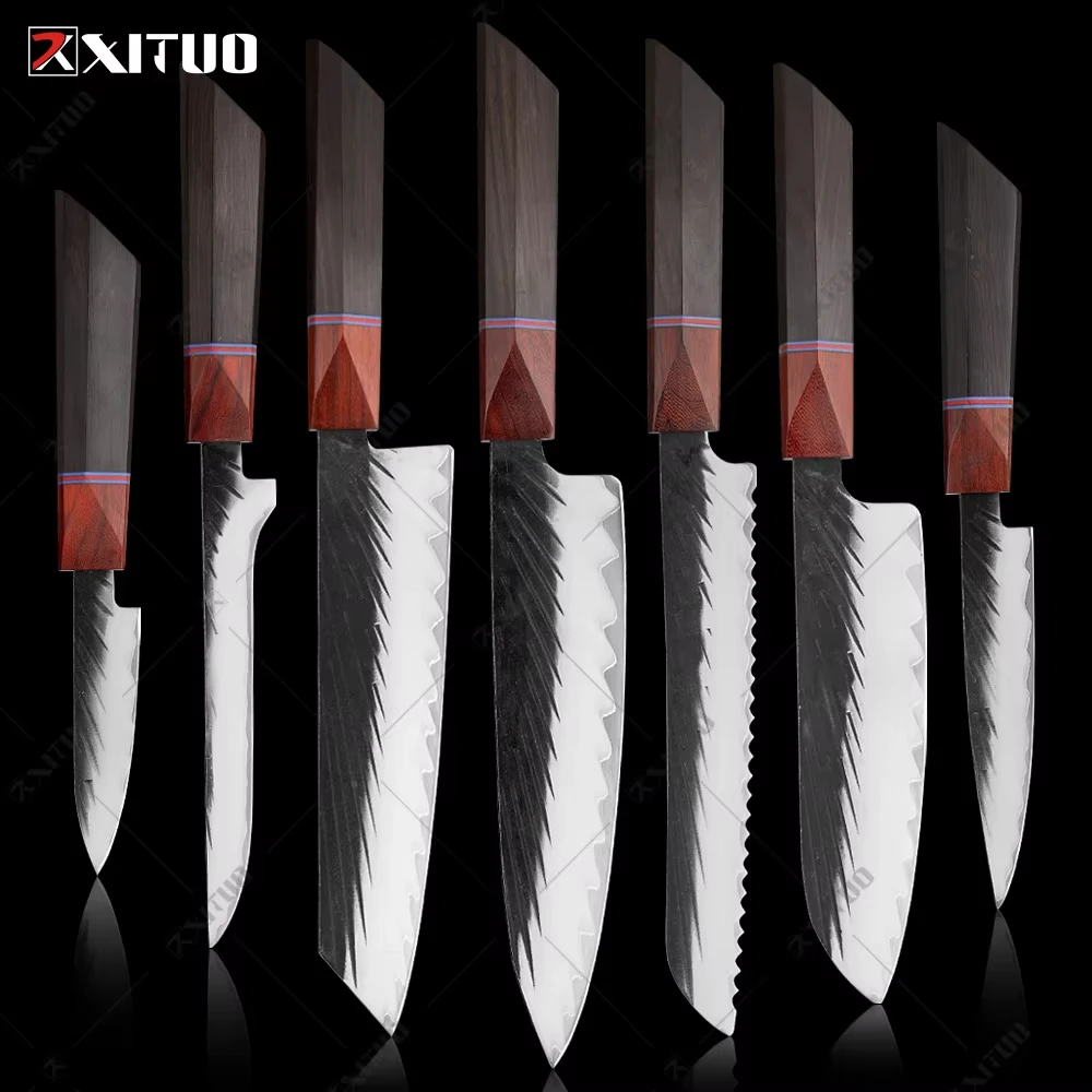 XITUO Handmade Knife Set 1-7PCS Japanese Three-layer clad steel Black Sandalwood Handle Chef knives Slicing Santoku knife
XITUO Handmade Knife Set 1-7PCS Japanese Three-layer clad steel Black Sandalwood Handle Chef knives Slicing Santoku knife