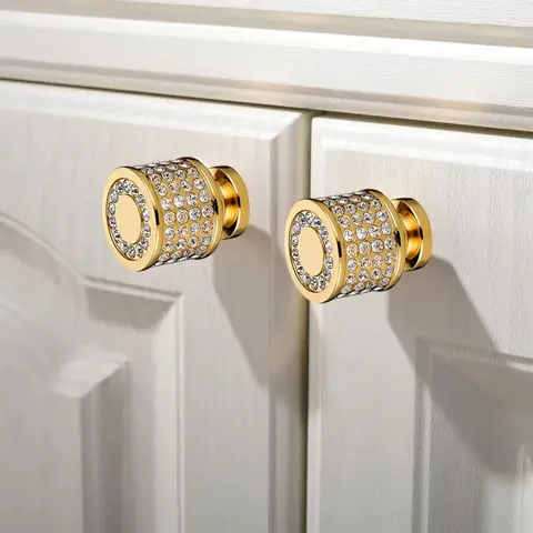 Luxury 24K Real Gold Czech Crystal  Round Cabinet Door Knobs and Handles Furnitures Cupboard Wardrobe Drawer Pull Handles