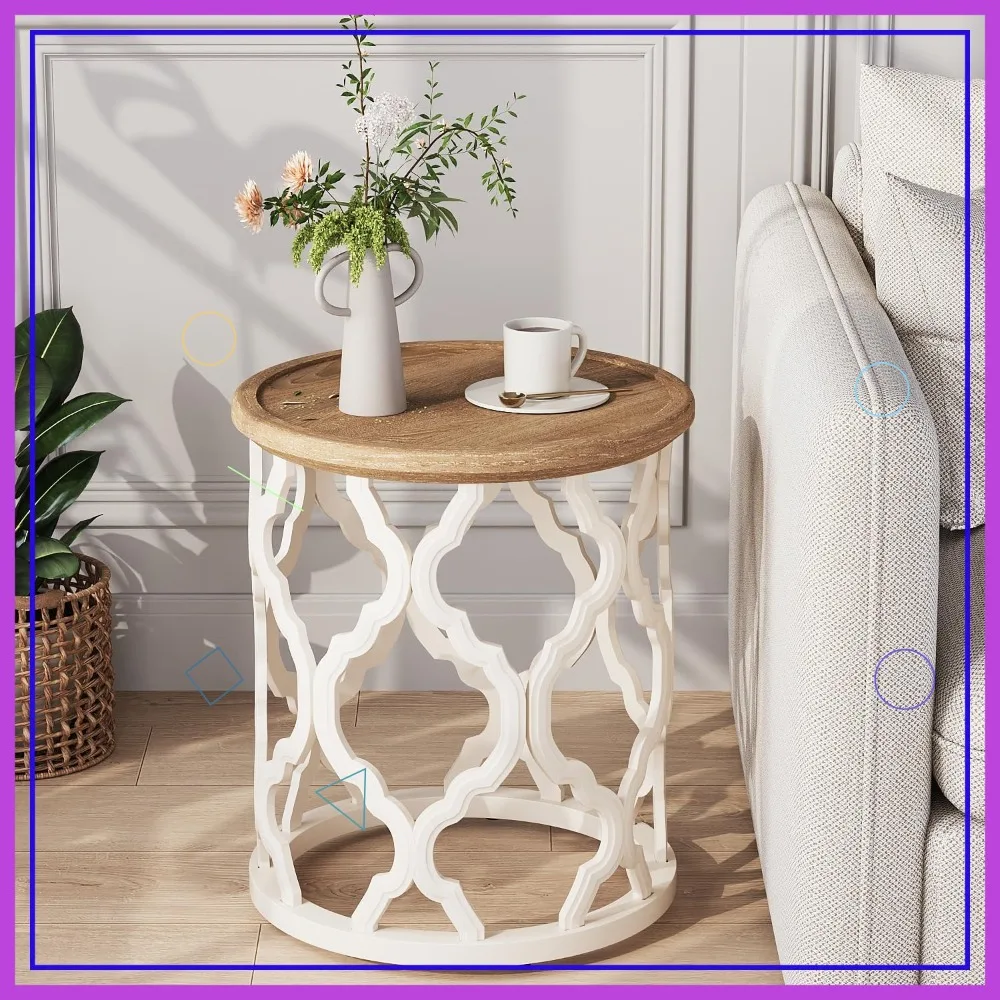 French Country Round Side Table, Distressed Tray Top with Curved Base for Boho Living Room, Bedroom, Small Space
French Country Round Side Table, Distressed Tray Top with Curved Base for Boho Living Room, Bedroom, Small Space