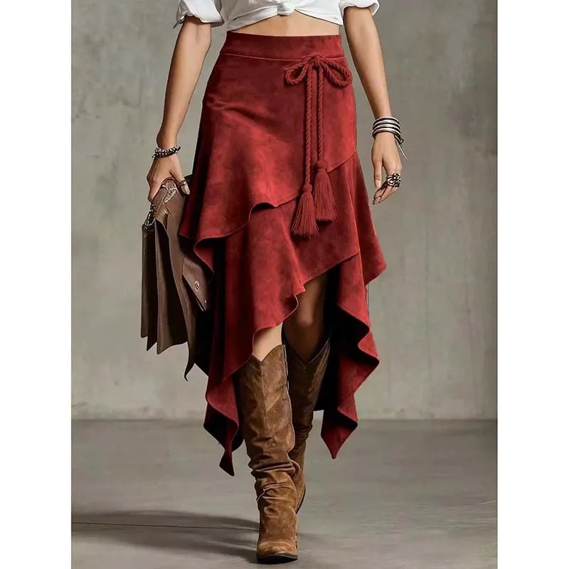 American Retro Asymmetry Suede Midi Skirt For 2026 Woman Bohemian Style Vintage Autumn Winter Retro A-Line Skirts Lady
American Retro Asymmetry Suede Midi Skirt For 2026 Woman Bohemian Style Vintage Autumn Winter Retro A-Line Skirts Lady