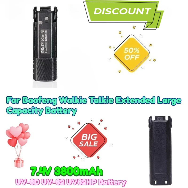 7.4V 3800mAh for Baofeng Walkie Talkie Extended Large Capacity Battery UV-8D UV-82 UV82HP Battery Board TYPE-C Charging
7.4V 3800mAh for Baofeng Walkie Talkie Extended Large Capacity Battery UV-8D UV-82 UV82HP Battery Board TYPE-C Charging