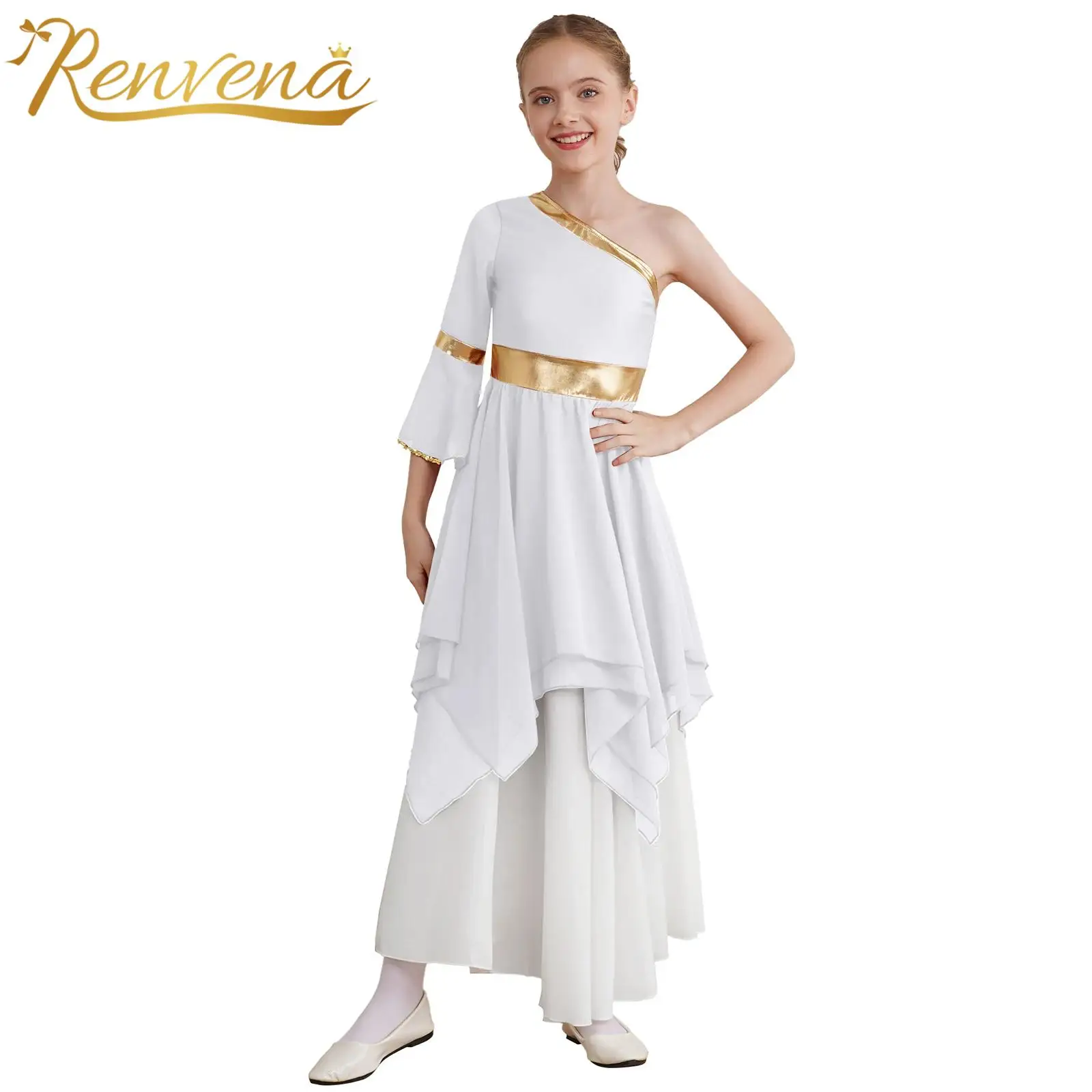 Kids Girls Praise Liturgical Lyrical Dance Dress One Shoulder Metallic Irregular Hem Ballet Dresses Christian Worship Costume
Kids Girls Praise Liturgical Lyrical Dance Dress One Shoulder Metallic Irregular Hem Ballet Dresses Christian Worship Costume