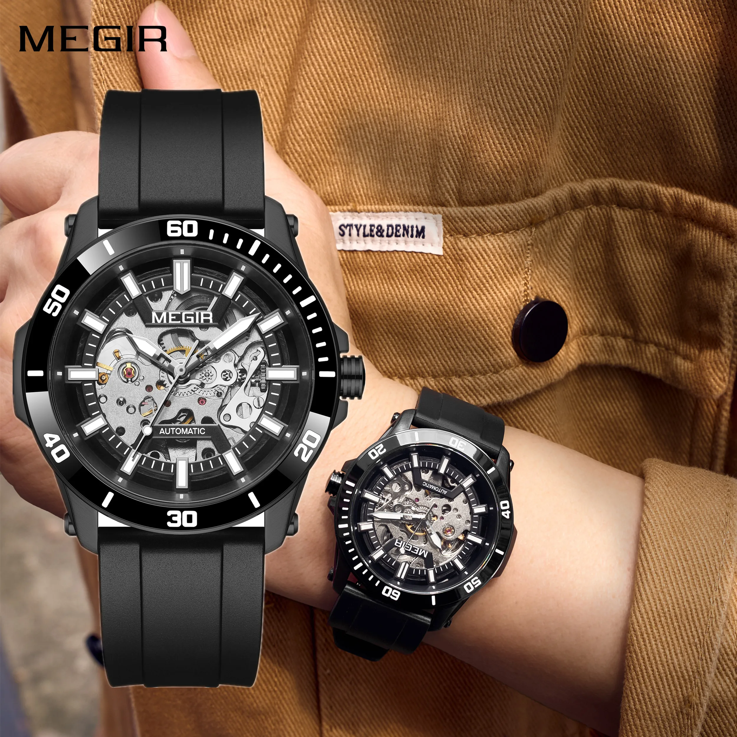 MEGIR Luxury Men's Automatic Mechanical Watches Skeleton 5ATM Waterproof Stainless Steel Case Luminous Wristwatch Clock 8605
MEGIR Luxury Men's Automatic Mechanical Watches Skeleton 5ATM Waterproof Stainless Steel Case Luminous Wristwatch Clock 8605