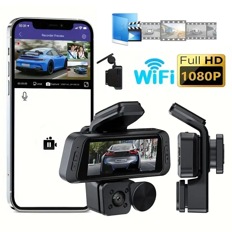 3 Channel 1080P Dash Cam Front Rear Inside Built-in WiFi HD Car Camera Driving Recorder Motion Detection G-Sensor Loop Recording
3 Channel 1080P Dash Cam Front Rear Inside Built-in WiFi HD Car Camera Driving Recorder Motion Detection G-Sensor Loop Recording