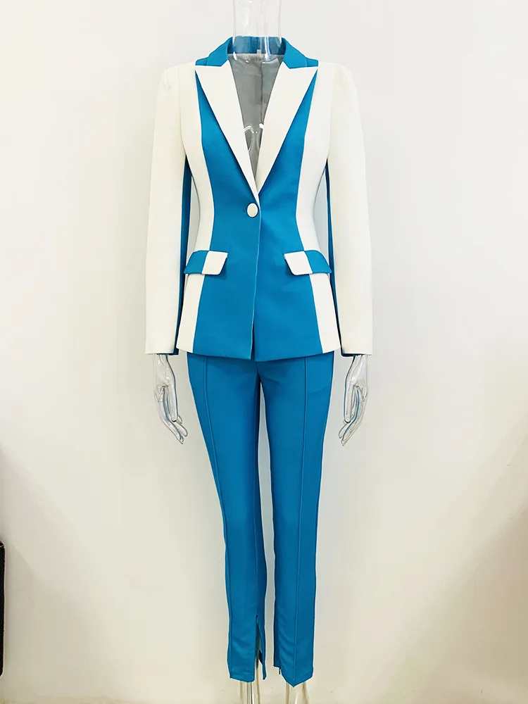 Pencil Pants Suit Blue White Stitching Women Slim Fit Pants+ Blazer Outfits Formal Business Wear Classic Jacket Two Piece Sets
Pencil Pants Suit Blue White Stitching Women Slim Fit Pants+ Blazer Outfits Formal Business Wear Classic Jacket Two Piece Sets