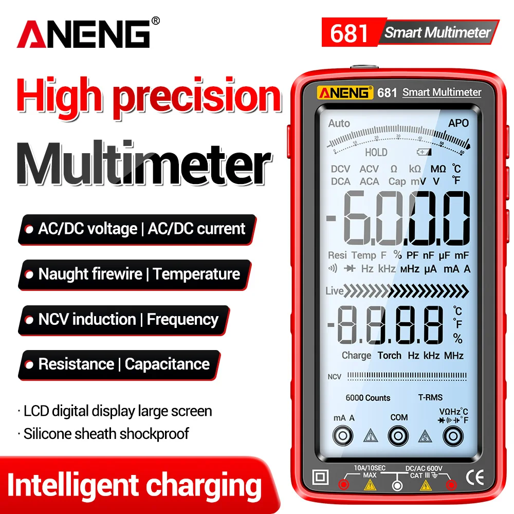 Rechargable Digital Multimeter ANENG 681 Smart Non-contact AC/DC Voltage Meter LCD Screen Current Professional Electrician Teste
Rechargable Digital Multimeter ANENG 681 Smart Non-contact AC/DC Voltage Meter LCD Screen Current Professional Electrician Teste