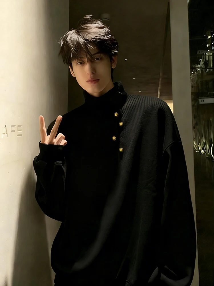 Мужской асимметричный свитер с высоким воротником, зимняя повседневная одежда, свободный крой, удобный вязаный топ с пуговицами, полиэстер
Мужской асимметричный свитер с высоким воротником, зимняя повседневная одежда, свободный крой, удобный вязаный топ с пуговицами, полиэстер