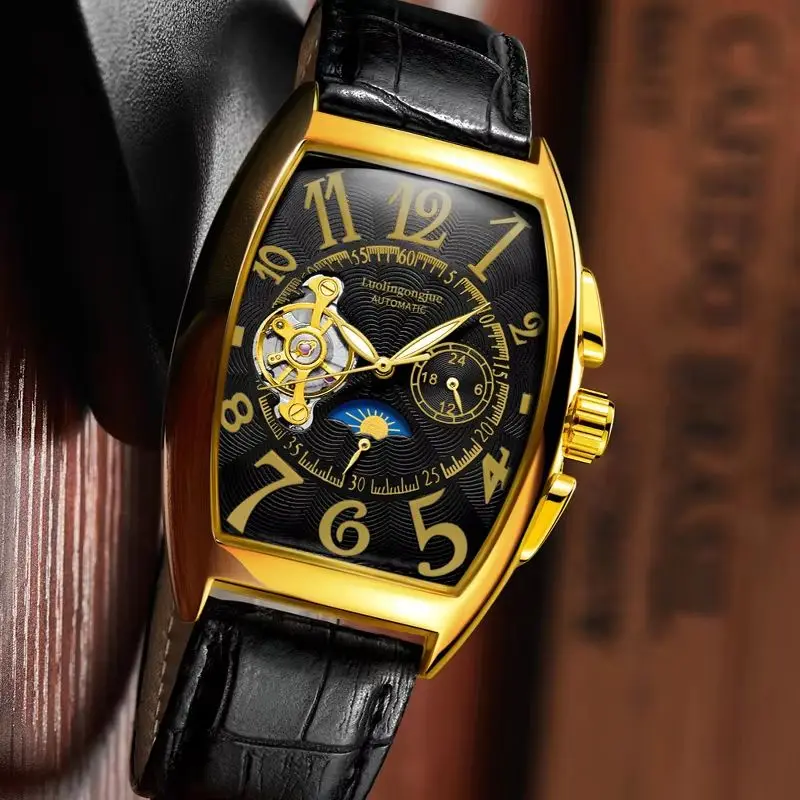 New Tourbillon Fully Automatic Skeleton Mechanical Watch for Men, Large Dial, Barrel-Shaped, Student Business Watch, Fashionable Korean Style, Transparent Back, Curved Mirror, High-End Men's Watch, Popular European Style Men's Gift Watch
New Tourbillon Fully Automatic Skeleton Mechanical Watch for Men, Large Dial, Barrel-Shaped, Student Business Watch, Fashionable Korean Style, Transparent Back, Curved Mirror, High-End Men's Watch, Popular European Style Men's Gift Watch