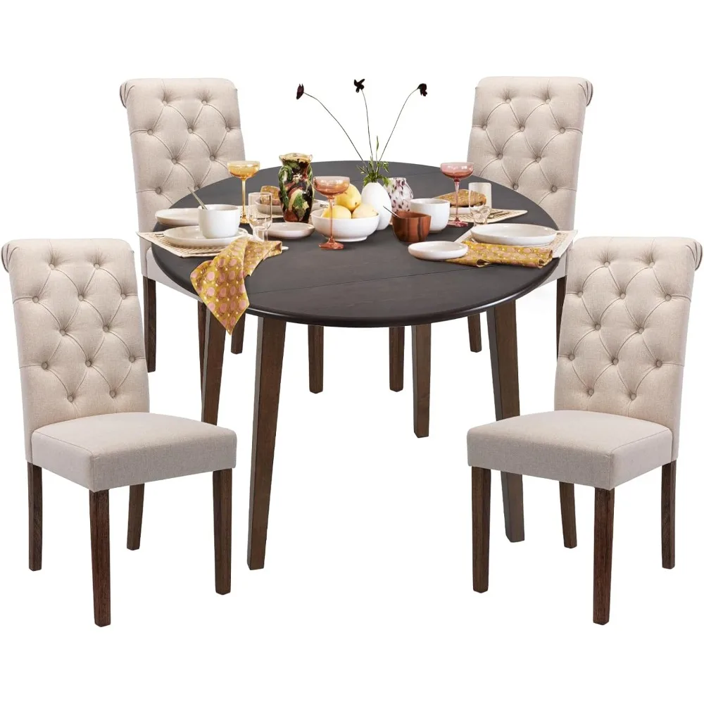 5-piece Extendable Dining Table Set for 4, 36" Kitchen Round Wood Table with 4 Tufted Dining Room Chairs,Living Room Sets 
5-piece Extendable Dining Table Set for 4, 36" Kitchen Round Wood Table with 4 Tufted Dining Room Chairs,Living Room Sets