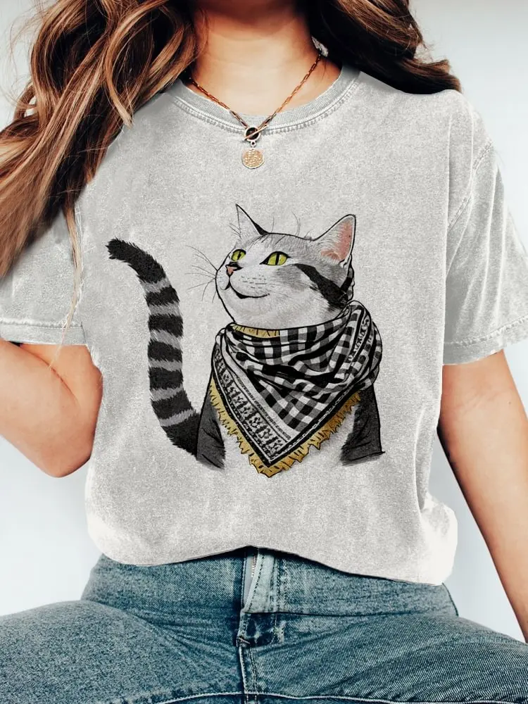 Women's Summer Short Sleeved O Neck T Shirt Cute Vintage Cat Pattern White Color
Women's Summer Short Sleeved O Neck T Shirt Cute Vintage Cat Pattern White Color