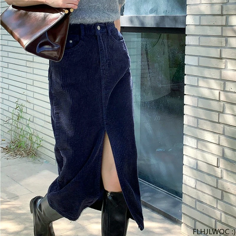 High Waisted Slimming Corduroy Split A-line Skirt for Women Chic Korea Girls Retro Vintage Long Skirts
High Waisted Slimming Corduroy Split A-line Skirt for Women Chic Korea Girls Retro Vintage Long Skirts