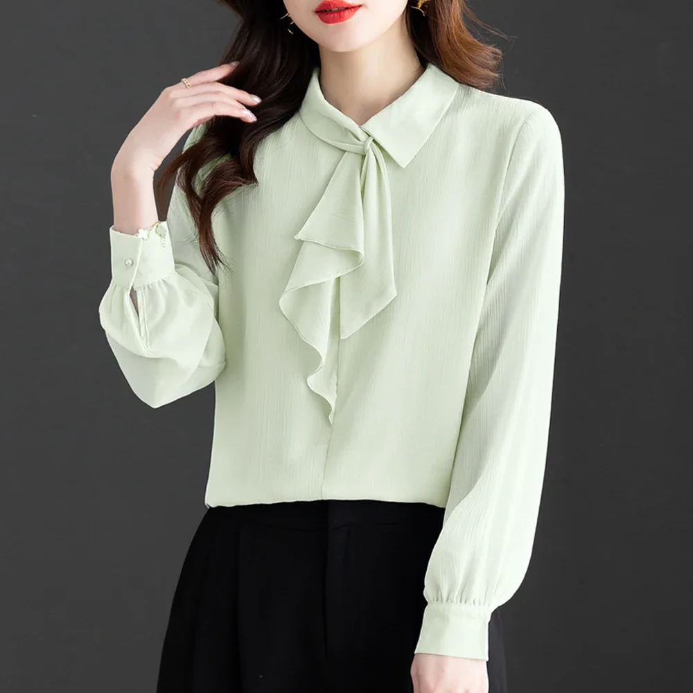 Spring Autumn Elegant Fashion Scarf Collar Shirt Ladies Long Sleeve Solid Color Simple Korean OL Style Tops Women Casual Blouse
Spring Autumn Elegant Fashion Scarf Collar Shirt Ladies Long Sleeve Solid Color Simple Korean OL Style Tops Women Casual Blouse